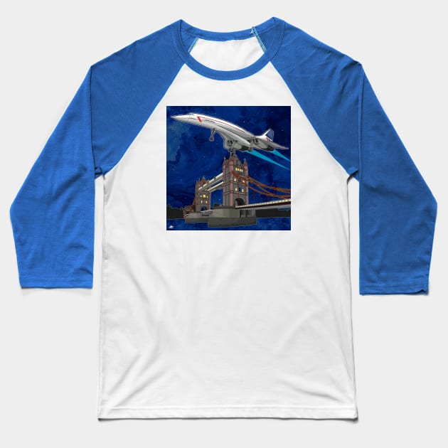 Concorde Flying beneath the Stars Baseball T-Shirt by lytebound